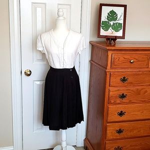 Talbots Vintage Pleated Black Rayon/Linen Skirt - EUC